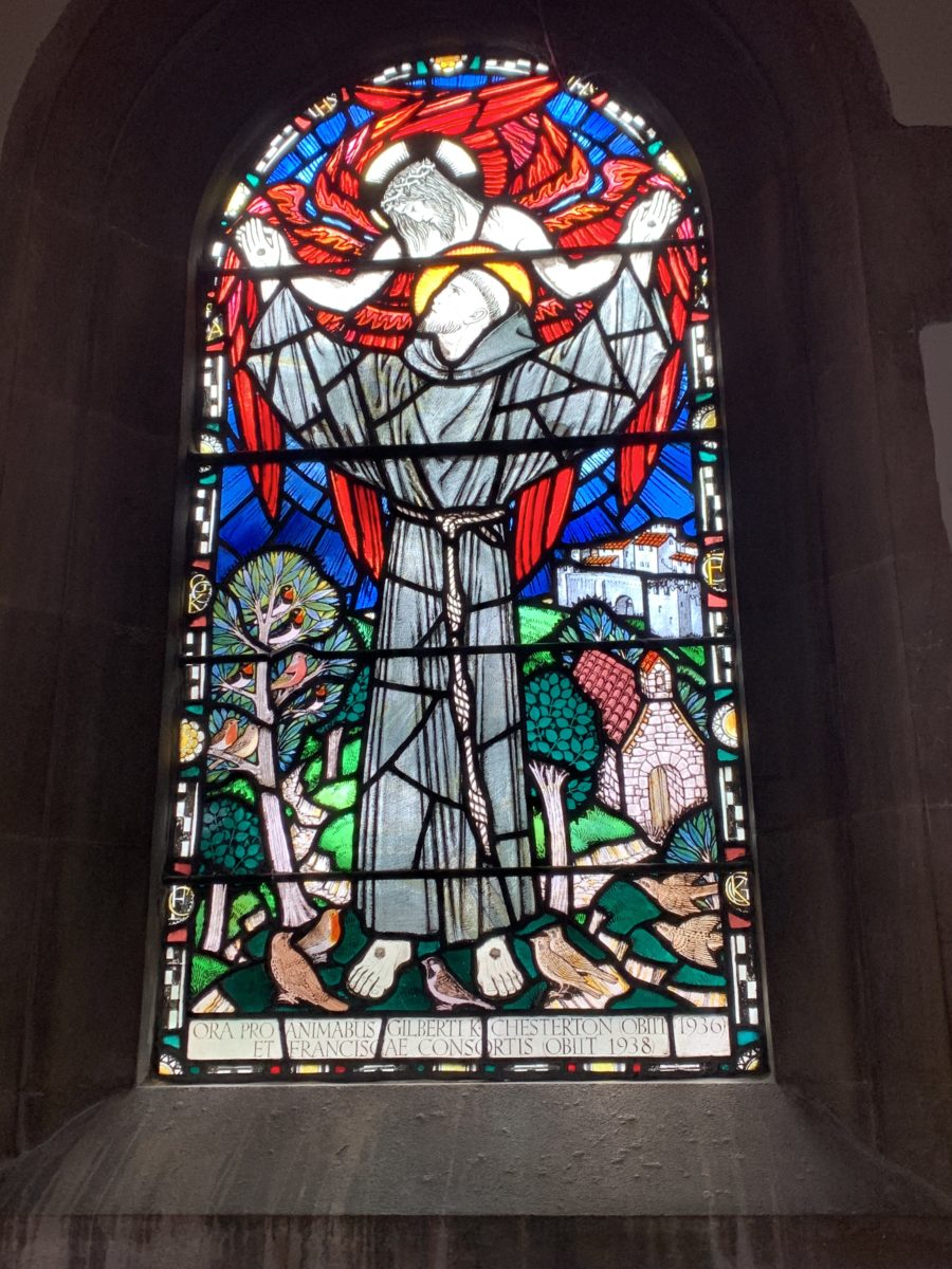 St. Francis window in St. Teresa's Church in Beaconsfield, in memory of Gilbert and Frances Chesterton