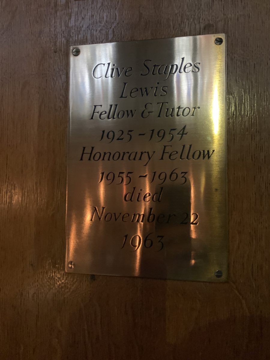 Plaque inside the Magdalen Chapel, honoring C.S. Lewis