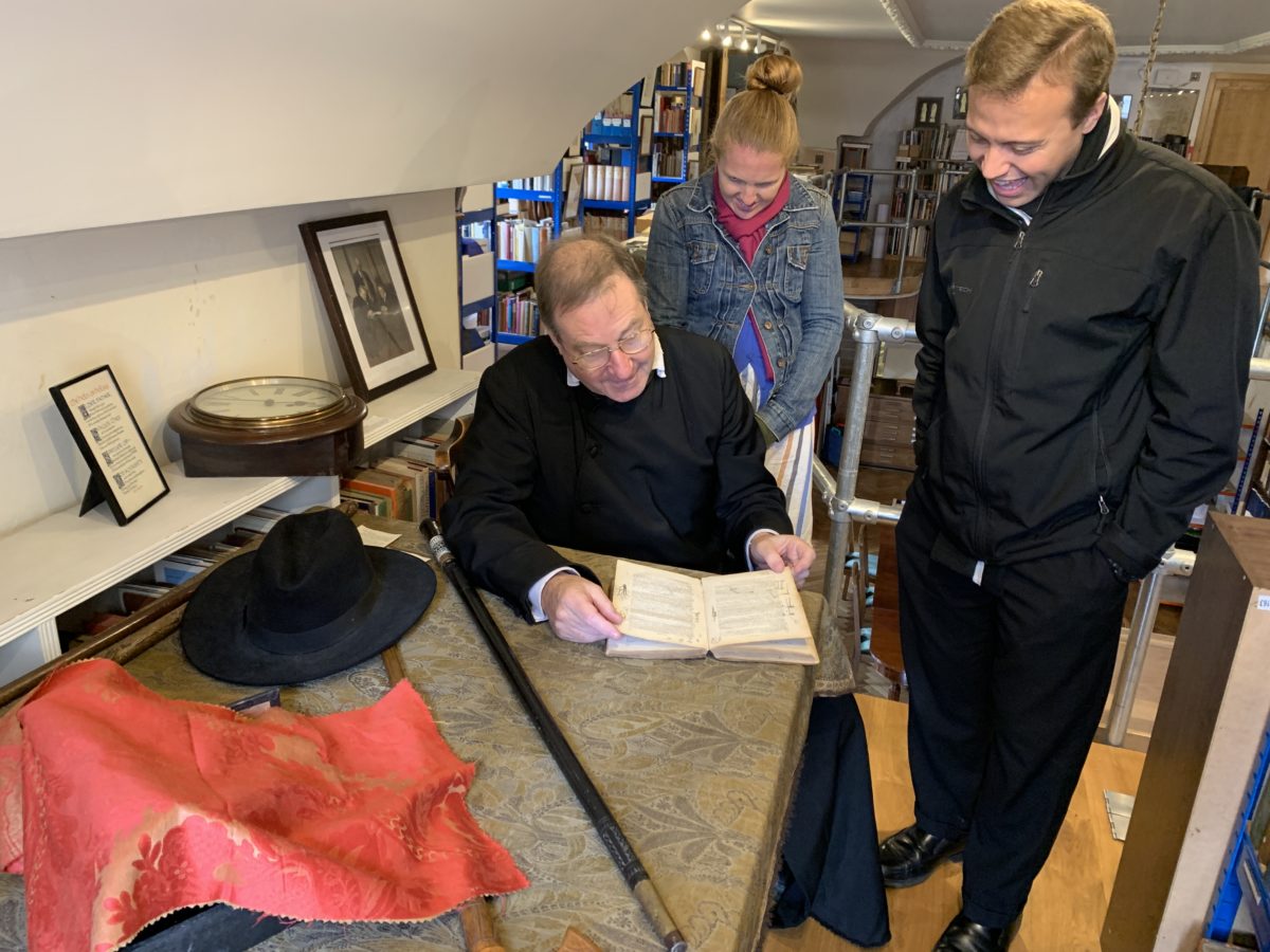 Fr. Jerome Bentham showing us one of Chesterton's books.