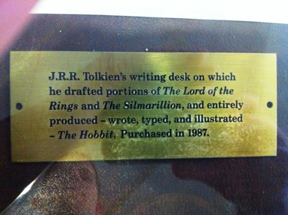 Engraved plate on Tolkien's desk.